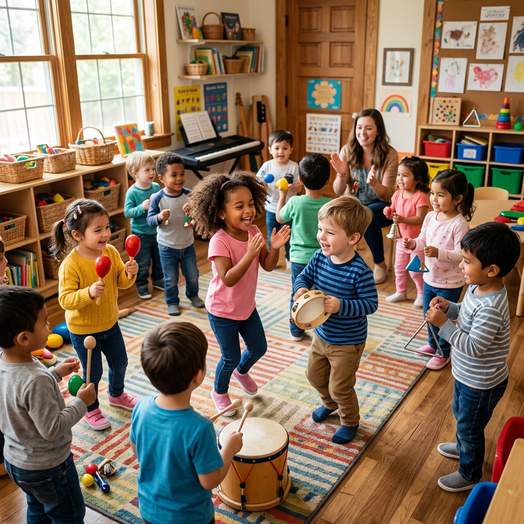 Children dancing and making music at Angel Dale